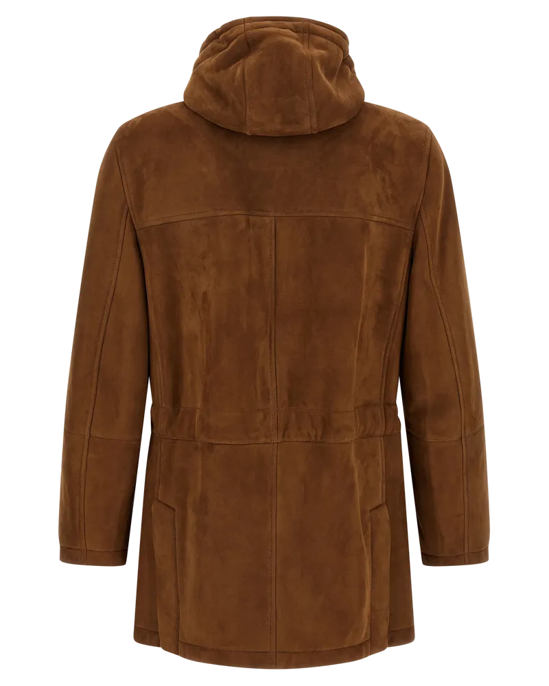 Brunello Cucinelli Suede Lamb Leather Coat — Brown Brown