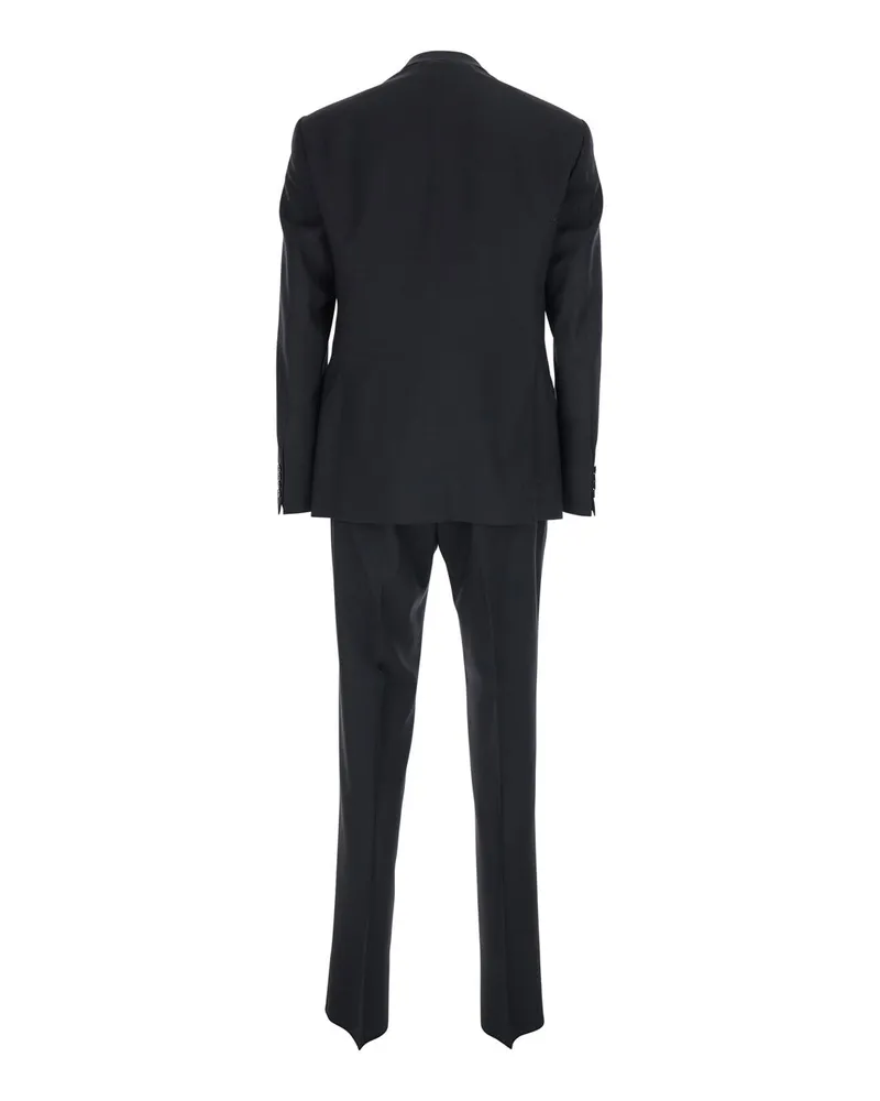 Emporio Armani Men's Suit With Peak Lapel, Black Satin Suits Black