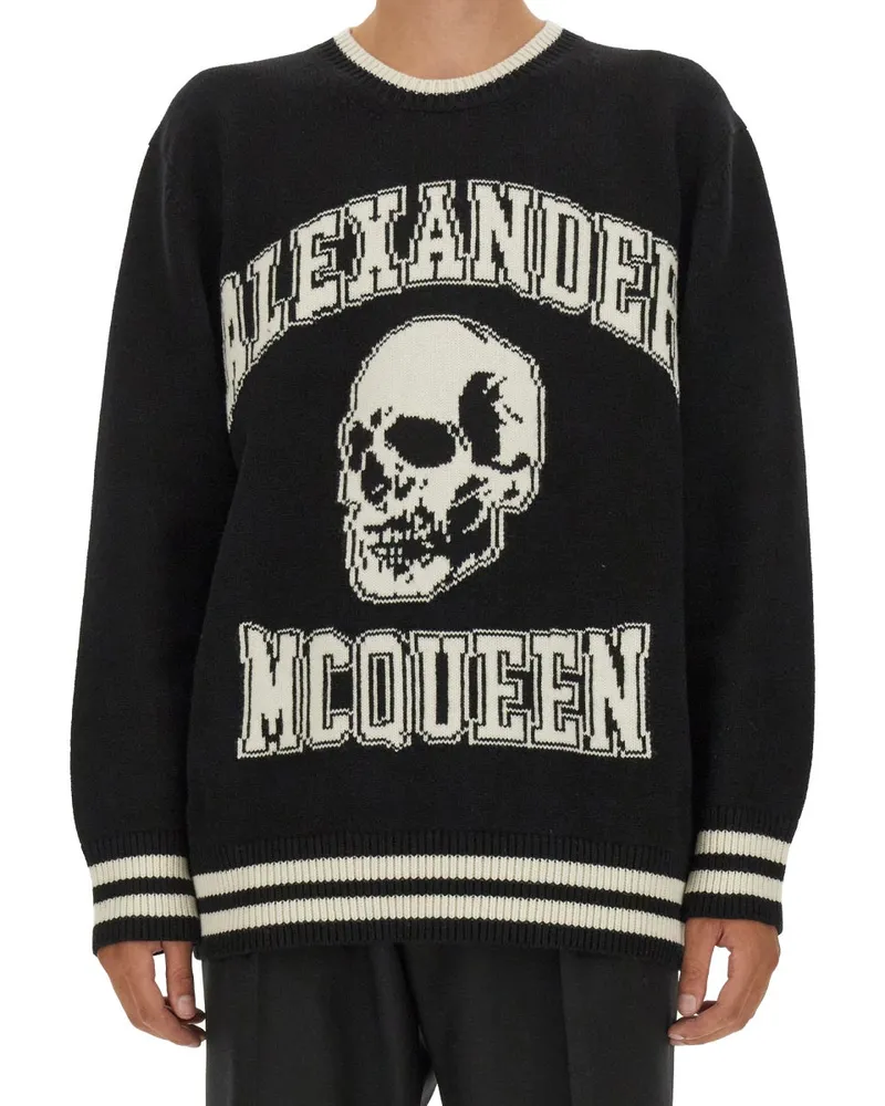 Alexander McQueen Varsity Cotton Sweater — Black Black
