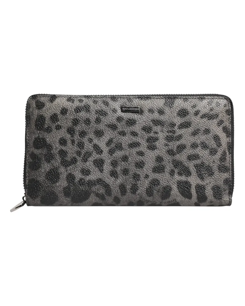 Dolce & Gabbana Leopard-Print Leather Zip Around Wallet — Black Black