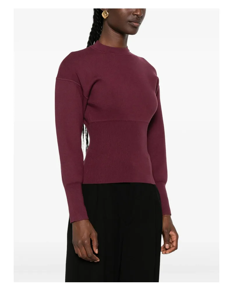 Anine Bing Mock Neck Ribbed Knit Sweater — Red Red