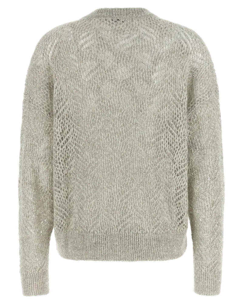 Brunello Cucinelli Perforated Mohair Blend Sweater — Grey Grey