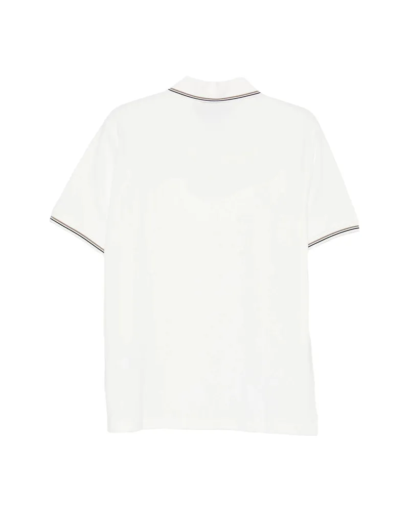 Emporio Armani Logo-Embroidered Striped Trim Polo — White White
