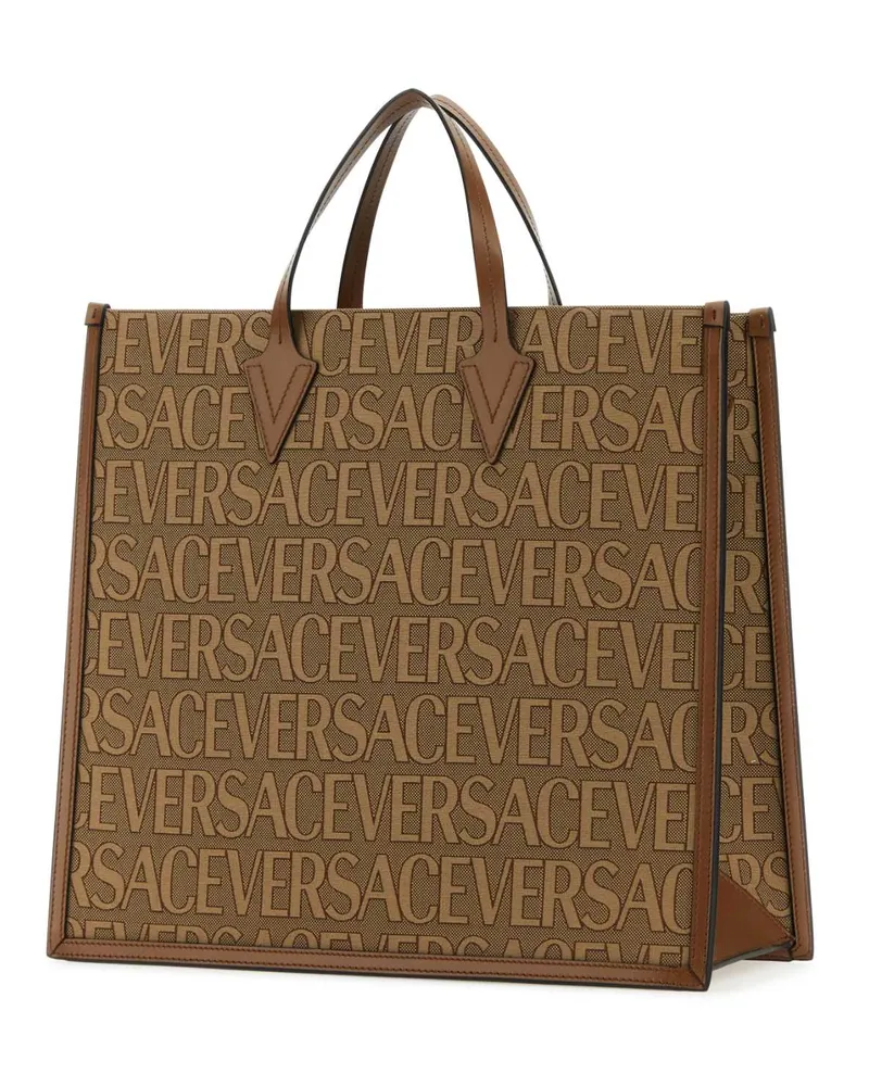 Versace Men's Embroidered Canvas  Allover Shopping Bag Beimarorover Borse A Mano Beige