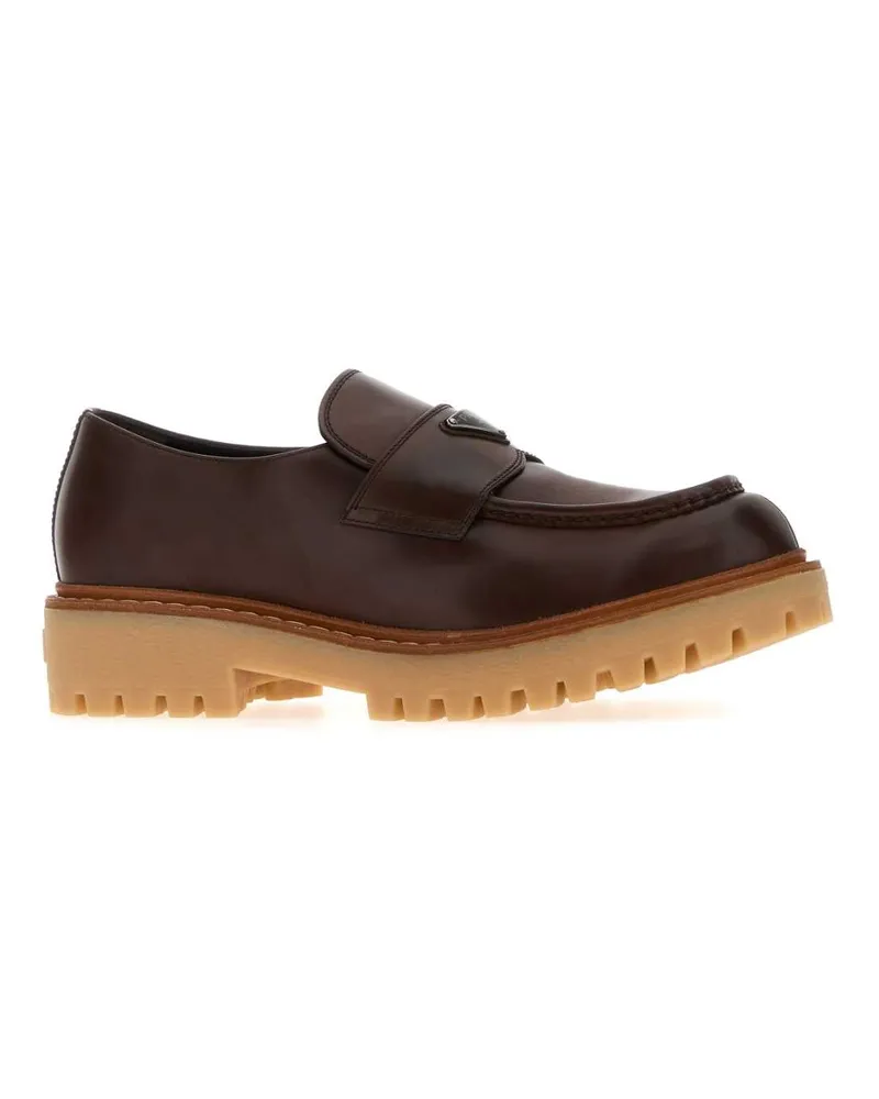 Prada Men's Brown Leather Loafers Ebano Vitello Mocassini Brown
