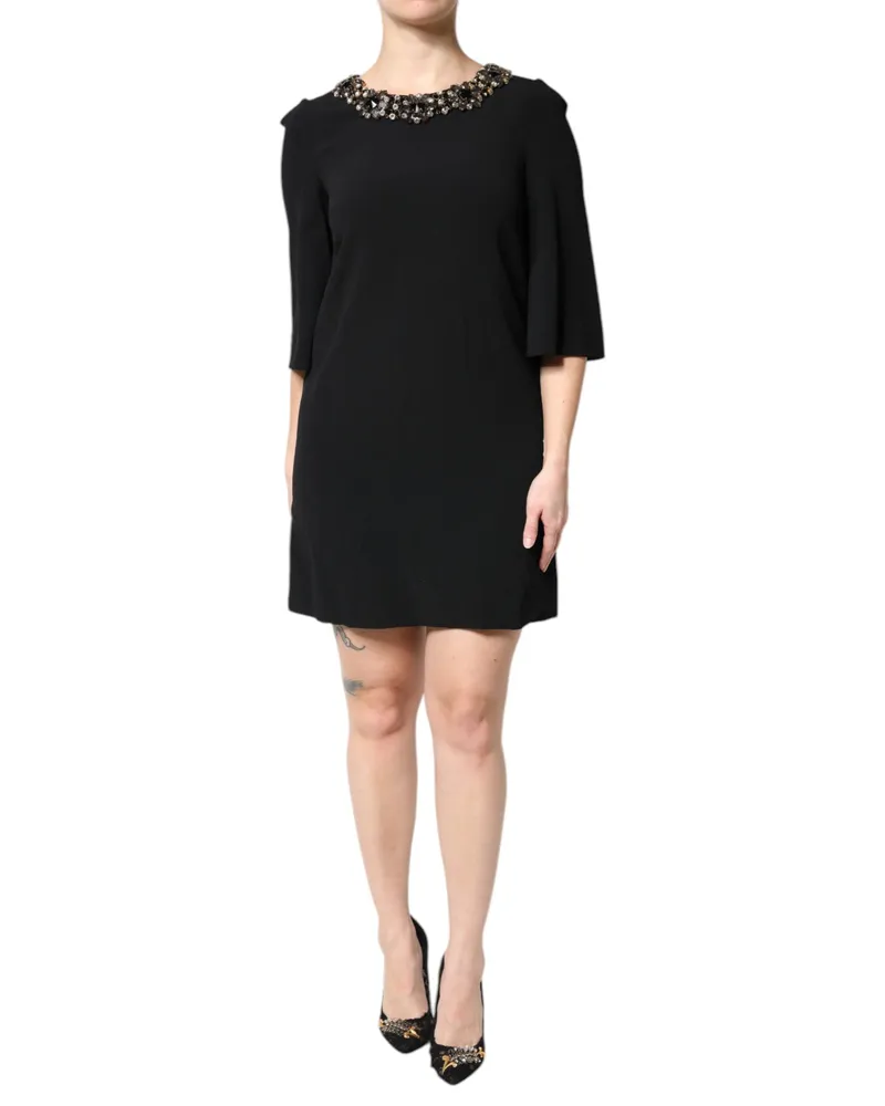 Dolce & Gabbana Women's Black Crystal Embellished Round Neck Mini Dress Black