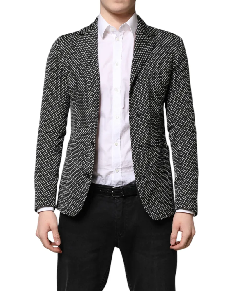 Dolce & Gabbana Black White Patterned Men Suit Coat Blazer And Polyester Wool Viscose Black