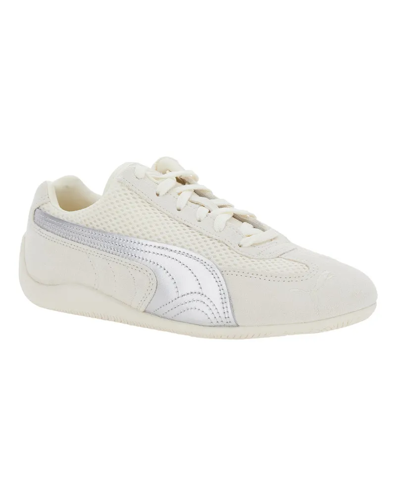 Puma Unisex Beige Low Top Sneakers With Logo Patch Leather And Textile Trainers Beige