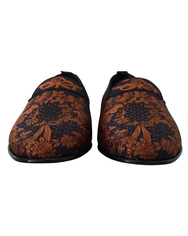 Dolce & Gabbana Men's Blue Rust Floral Slippers Loafers Shoes Cotton Navy