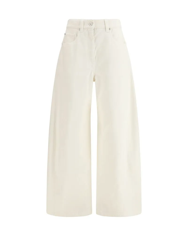 Brunello Cucinelli Wide-Leg Cotton Trousers — White White