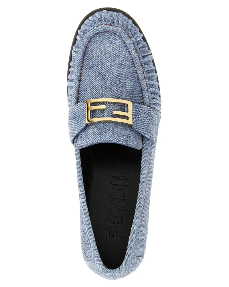 Fendi Women's Blue Calfskin Slip-On Loafers Blue