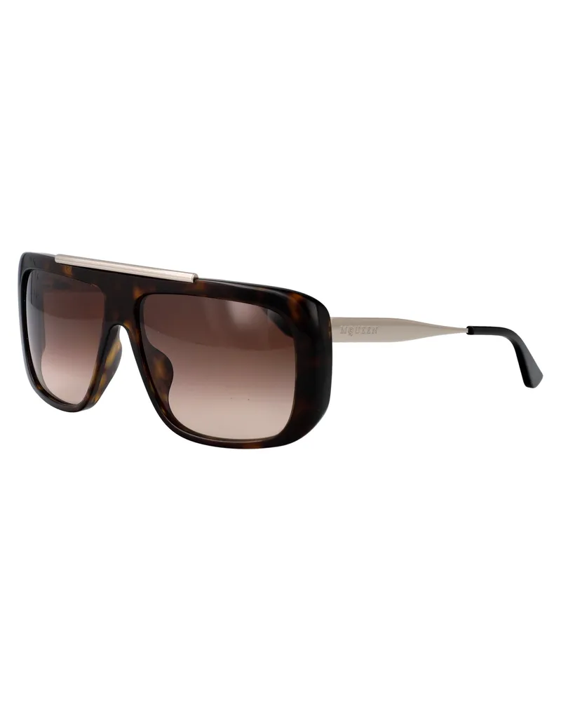 Alexander McQueen Unisex Sunglasses Metal Frame Havana-Silver-Brown Havana/silver/brown Brown