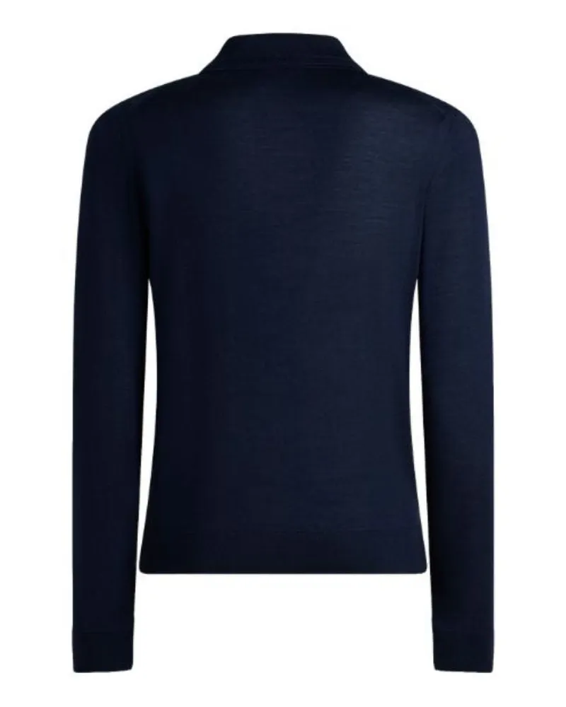 Etro Wool and Silk Blend Polo Sweater — Blue Blue