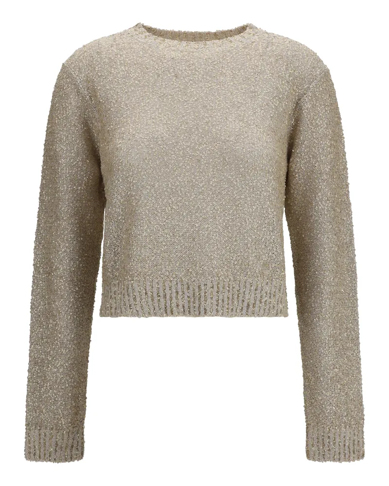 Brunello Cucinelli Women's Long-Sleeve Sequin Sweater Stone Linen Beige