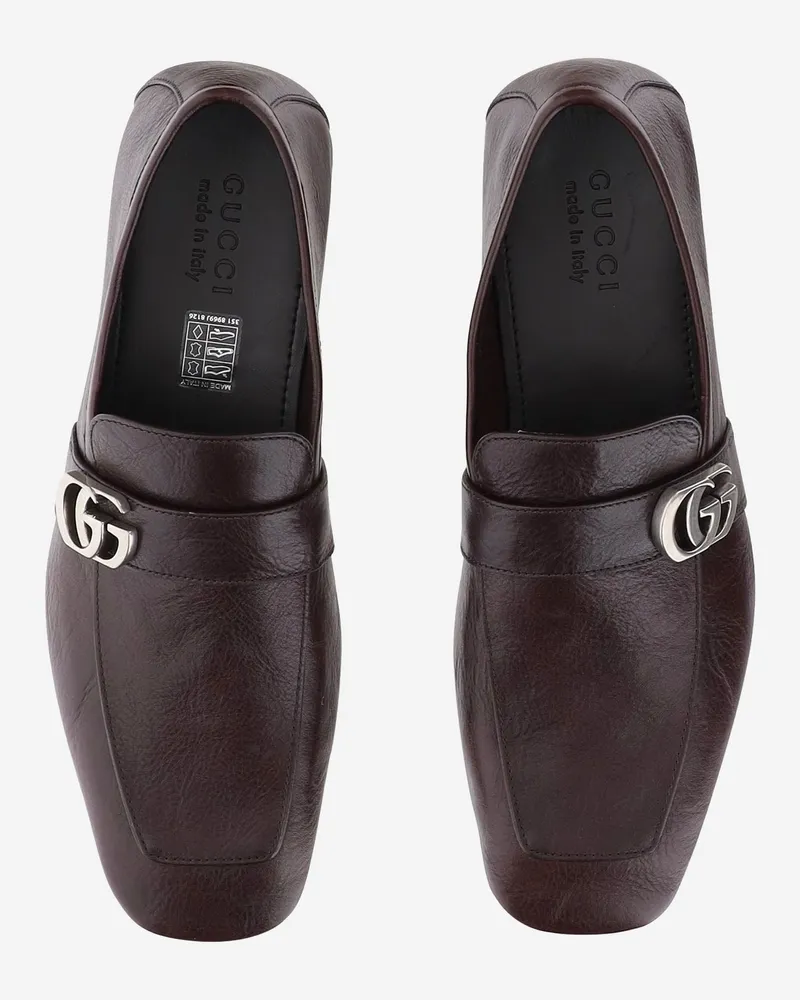 Gucci Men's Leather Loafers With Logo Dark Brown Calf Brown