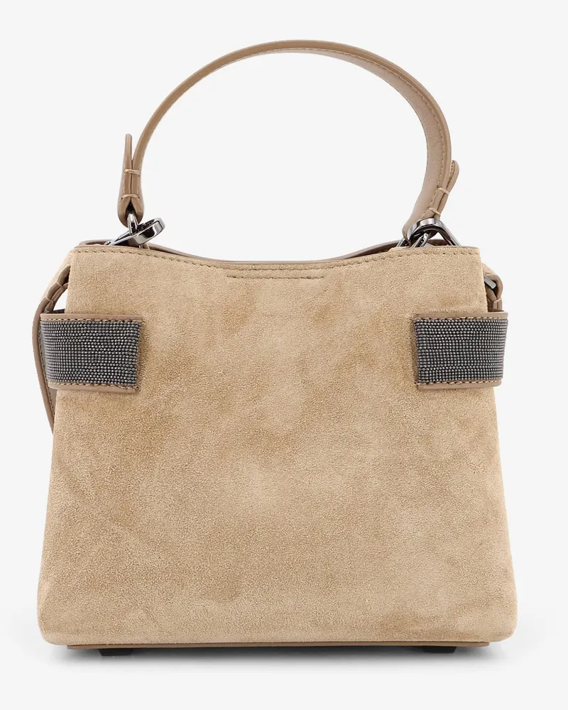 Brunello Cucinelli Women's Shoulder Bag With Monili Detail Beige Suede Beige