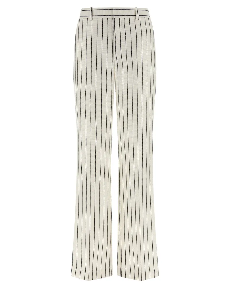 Balmain Striped Viscose-Linen Trousers — Cream Cream
