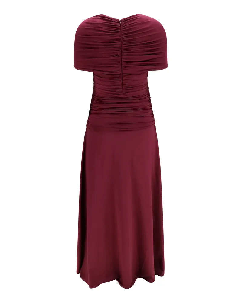 Self-Portrait Women's Dress Ruched Midi Jersey Burgundy Viscose Burgundy