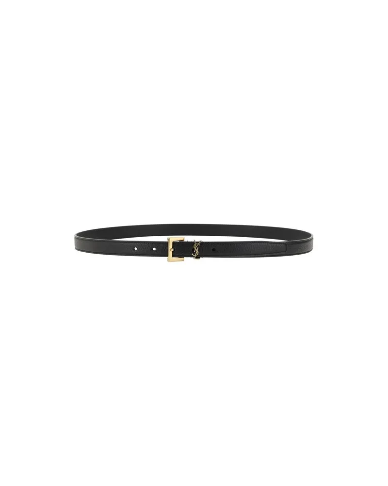 Saint Laurent Men's Black Calf Leather Bos Taurus Regular Belt Black