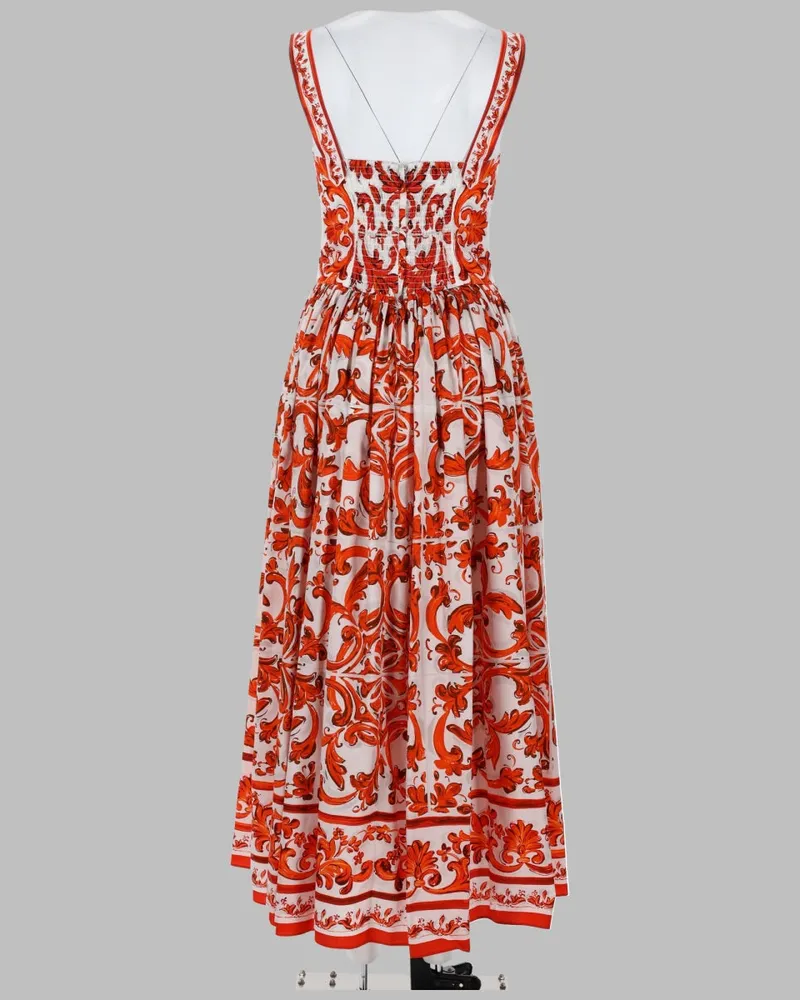 Dolce & Gabbana All-Over Print Poplin Dress — Orange Orange