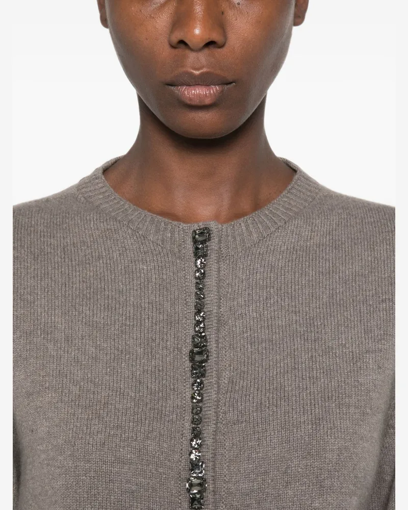 Fabiana Filippi Bead-Embellished Wool Cardigan — Brown Brown