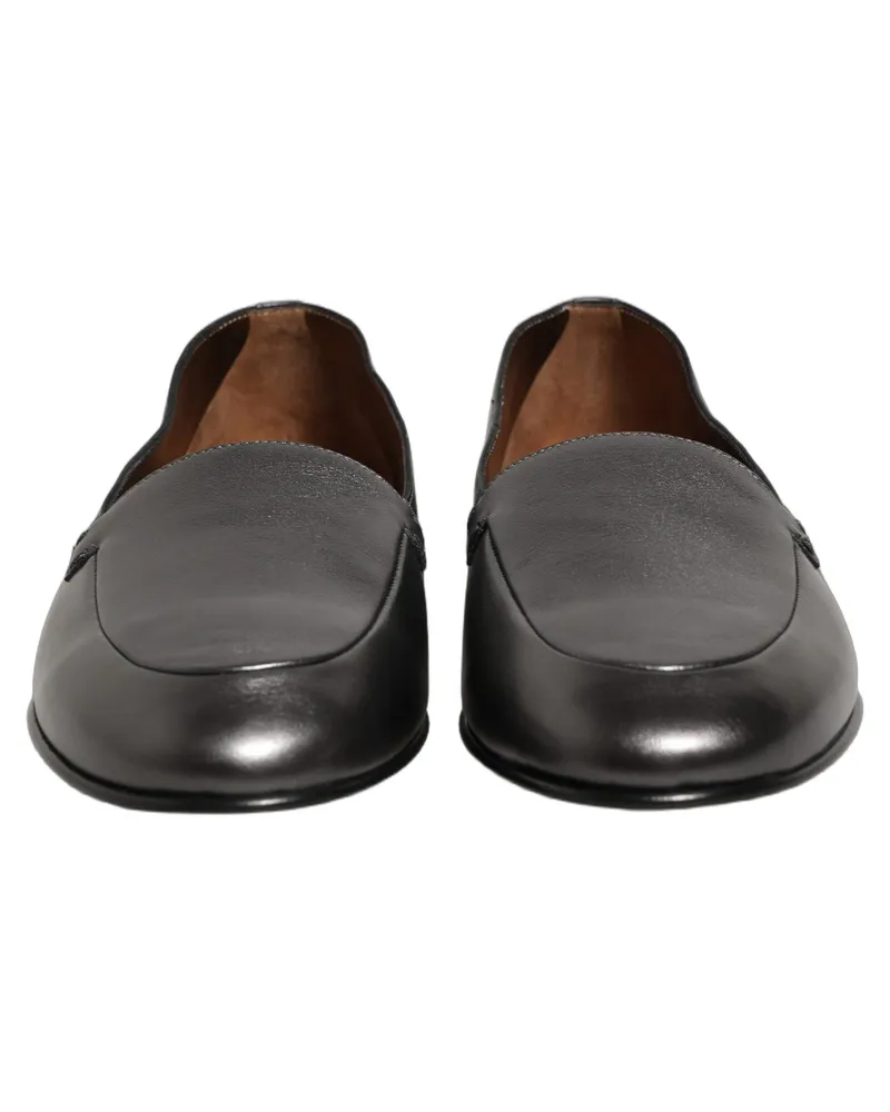 Dolce & Gabbana Men's Silver Leather Dg Logo Slip On Loafers Shoes Black