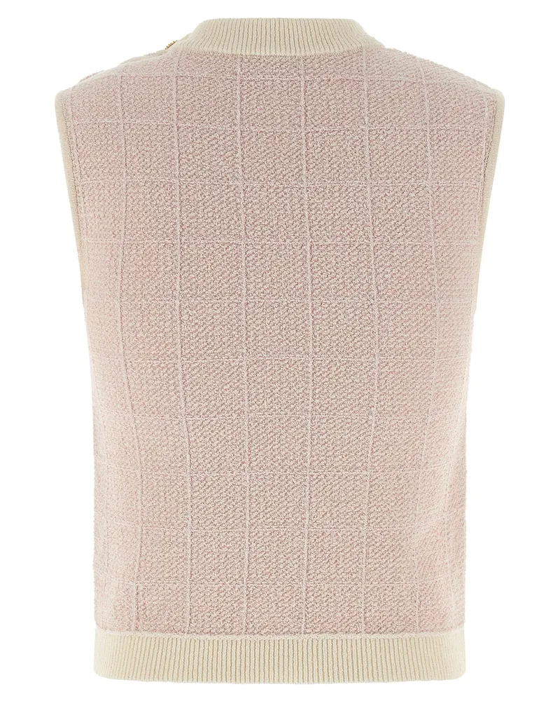 Balmain Tweed Knit with Lurex Sweater Vest — Pink Pink