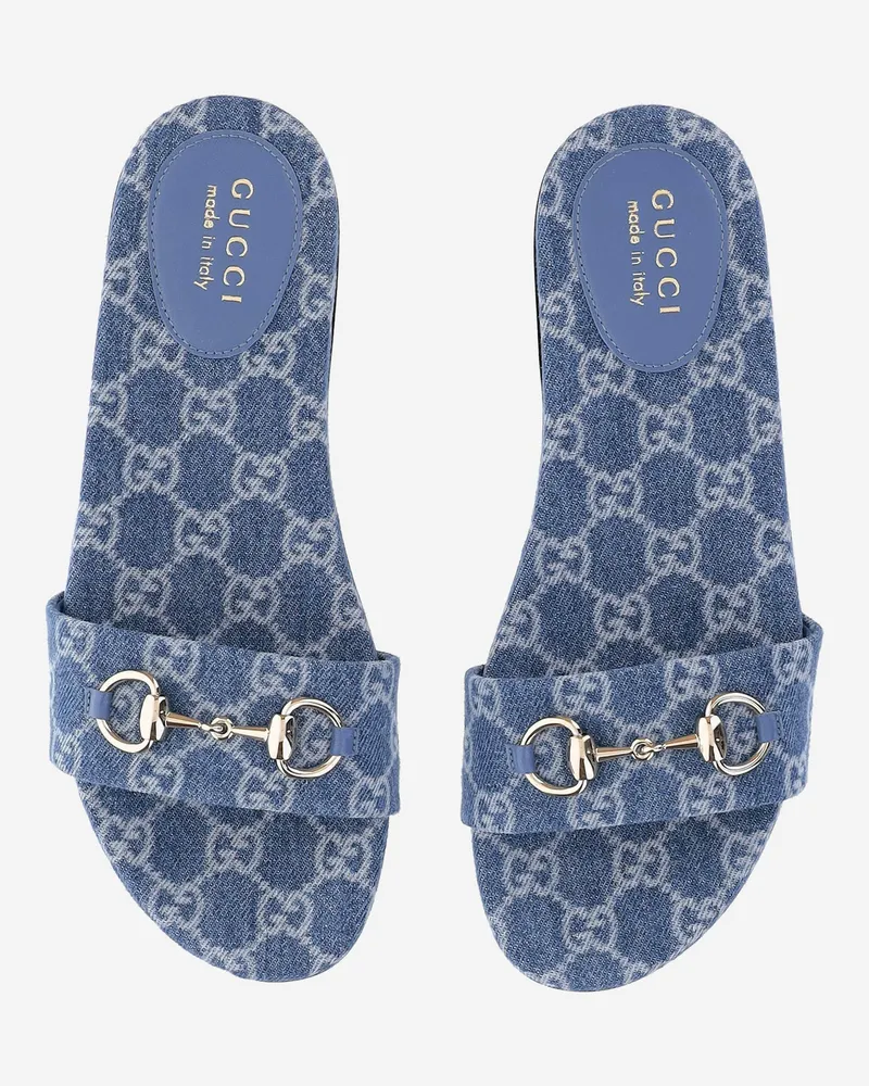 Gucci Denim Horsebit Slider Sandals — Blue Blue