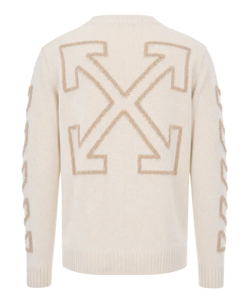 OFF-WHITE Men's Crewneck Wool Sweater Cream Jumpers Beige