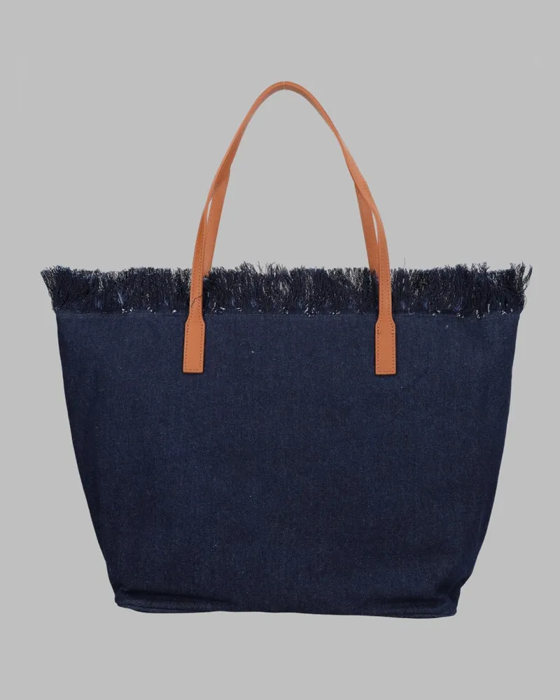 MC2 Saint Barth Women's Shoulder Bag City Denim With Fringe Cotton Polyester Blue