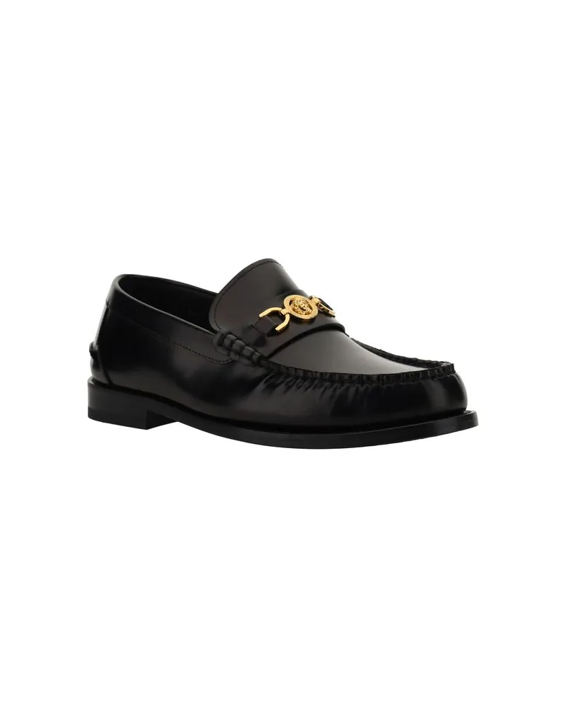 Versace Men's Black Calf Leather Bos Taurus Slip-On Loafers Black