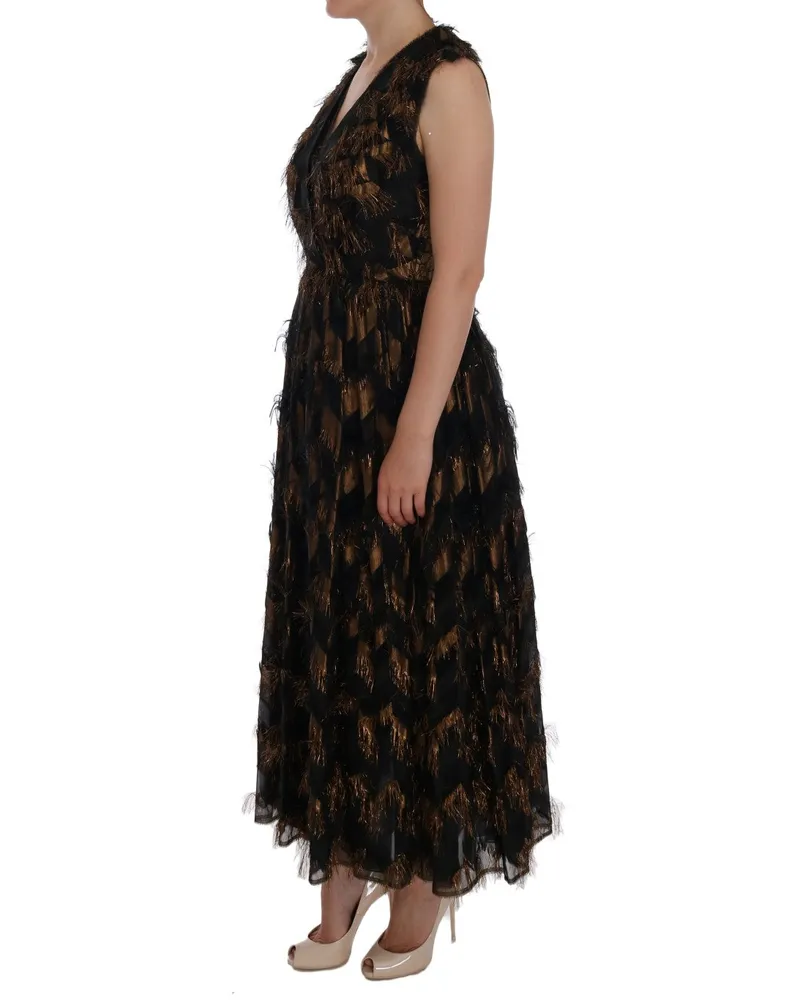 Dolce & Gabbana Women's Black Silk Brown Fringes A-Line Dress Black