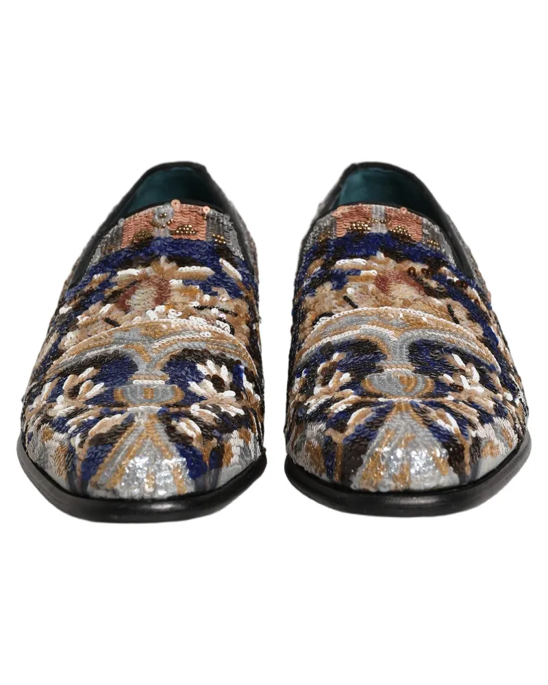 Dolce & Gabbana Men's Multicolor Embroidered Sequin Loafers Shoes Leather Multicolor