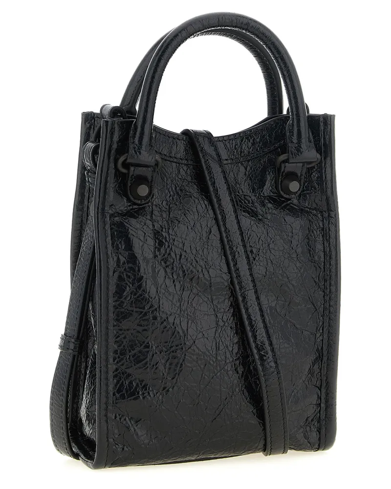 Balenciaga Wrinkled Lambskin Top Handle Bag — Black Black