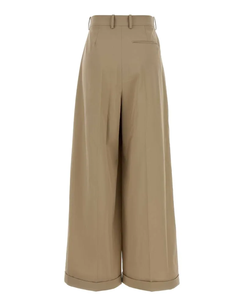 Loewe Women's Beige Cotton Wide-Leg Pant Exterior: Pantaloni Trousers Beige