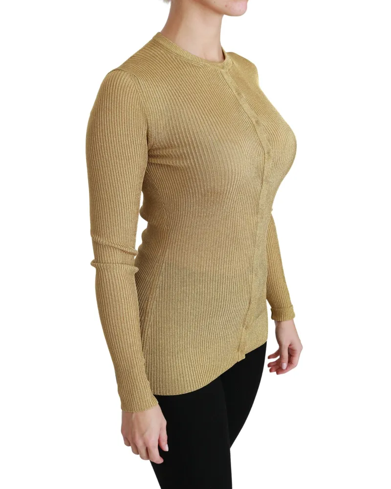 Dolce & Gabbana Women's Gold Long Sleeve Cardigan Viscose Sweater Polyester Clothing Gold