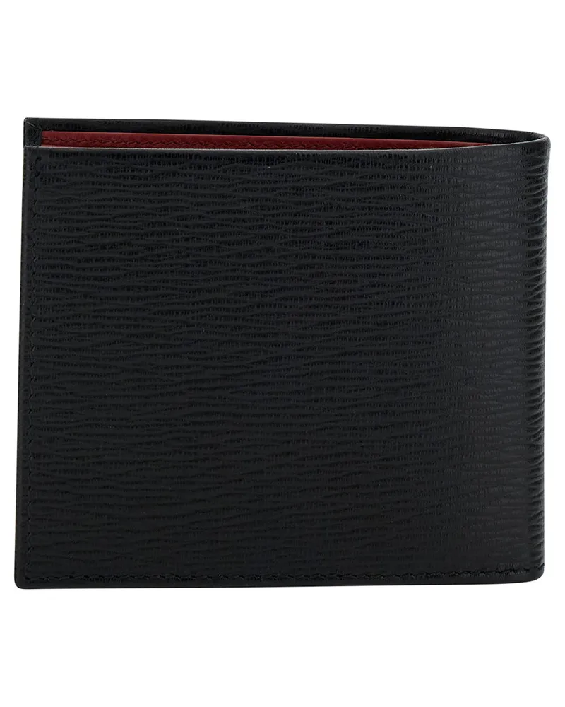 Ferragamo Men's Wallet Revival Hammered Leather, Black Calf Leather Black