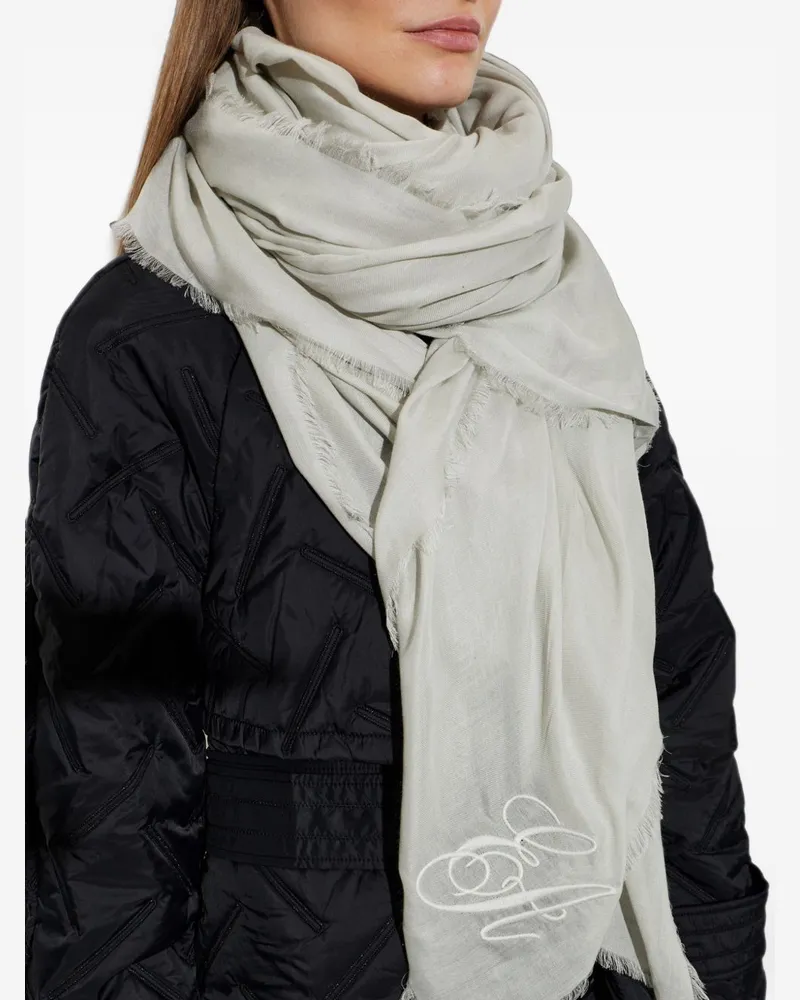 Emporio Armani Logo-Embroidered Cashmere Blend Scarf — Grey Grey