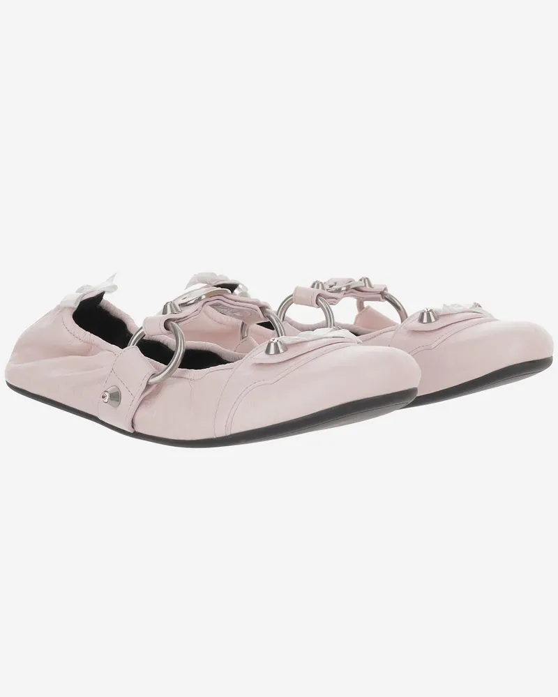 Balenciaga Women's City Flat Leather Ballerina Flats With Bows Pink Lambskin Pink