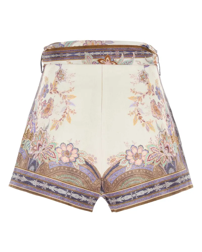 Zimmermann Women's Printed Linene Luna Shorts Creambluepaisley Multicolor