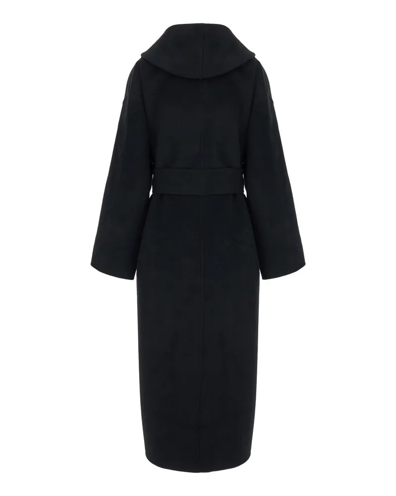 Totême Hooded Belted Wool Coat — Black Black