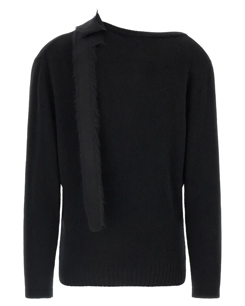 Alberta Ferretti Asymmetrical Bow-Tie Cashmere Sweater — Black Black