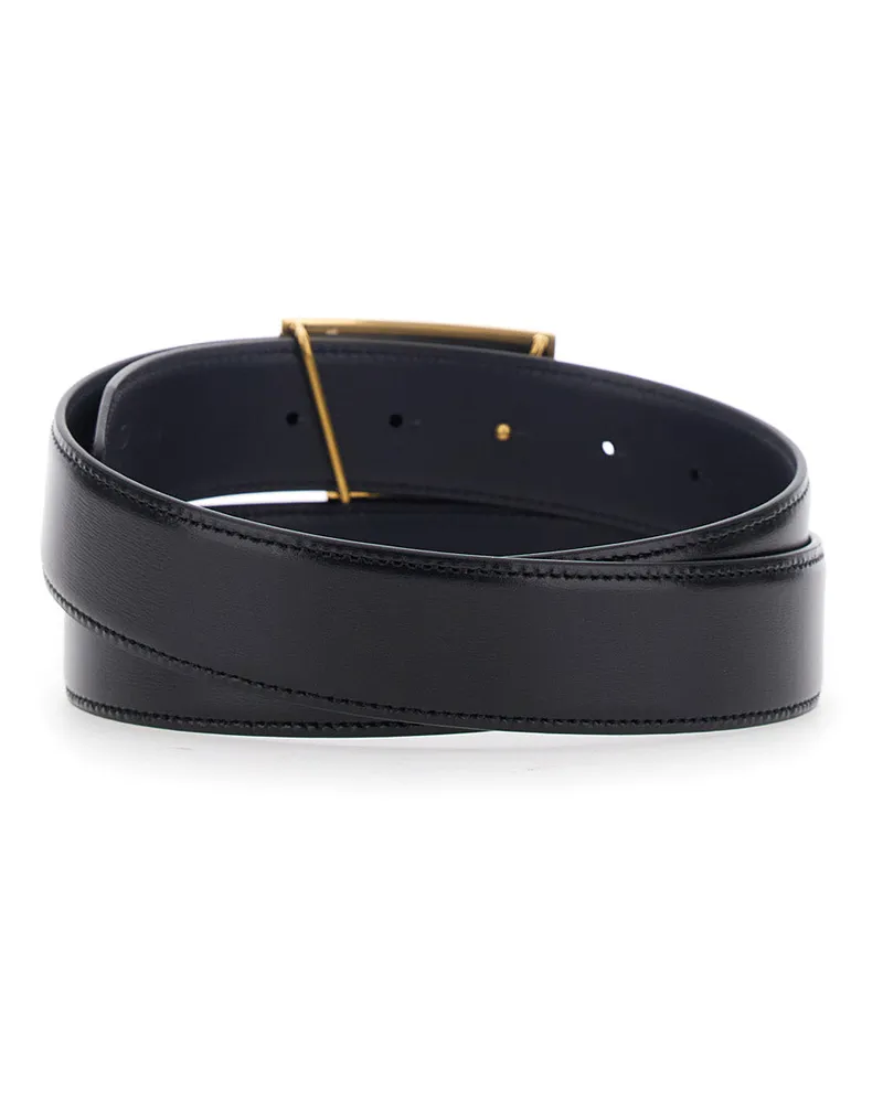 TOD'S Men's Leather Belt With T Buckle, Black Calf Black