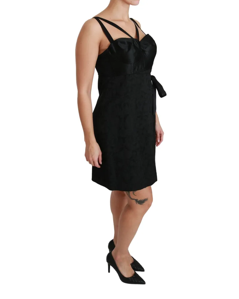 Dolce & Gabbana Women's Black Stretch Satin Jacquard Mini Dress Polyester Black