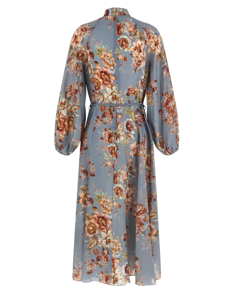 Zimmermann Floral Print Linen Dress — Blue Blue