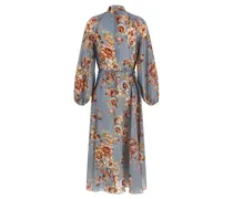 Floral Print Linen Dress — Blue