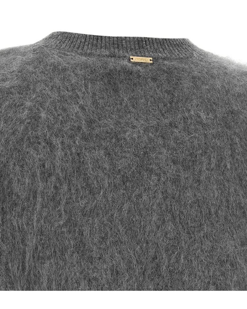 Twin-Set Brushed Wool-Cashmere-Silk Blend Sweater — Gray Gray