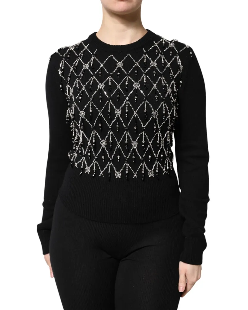 Dolce & Gabbana Women's Black Cashmere Embellished Long Sleeves Top Black
