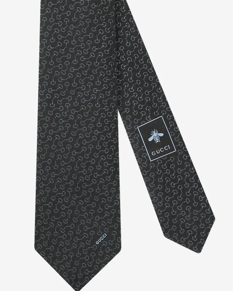 Gucci Men's Jacquard Silk Tie Black Ties & Bow Black