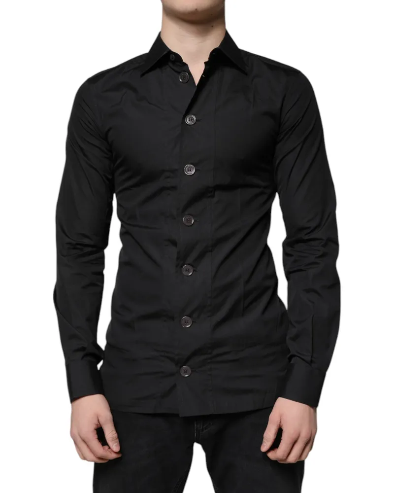 Dolce & Gabbana Men Black Cotton Formal Long Sleeves Dress Shirt Black